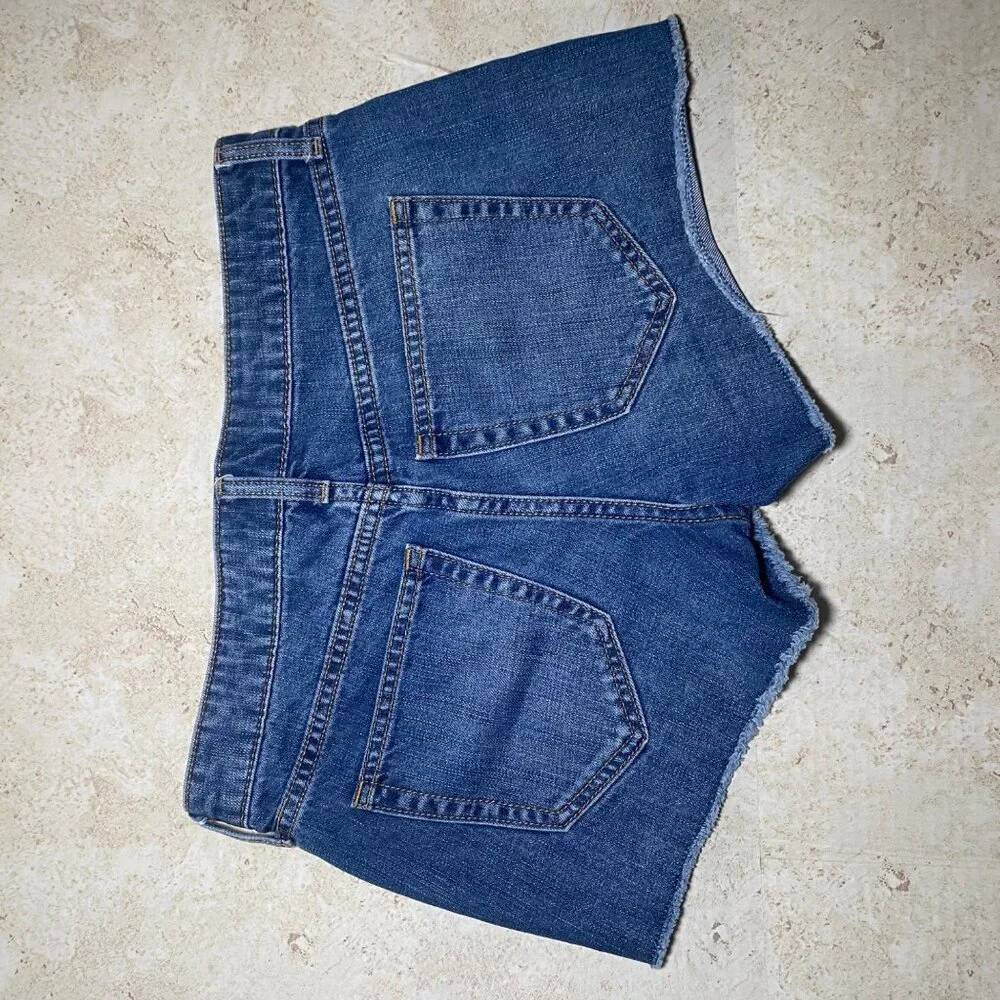 Gap Womens Embroidered Denim Shorts Size 2 With Floral Design & Frayed Hem‎